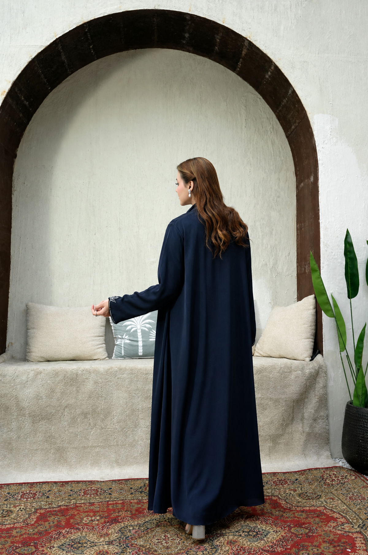 Dahlia navy Nida abaya, hand-beaded detail